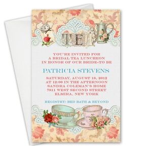 Large 5x7 QUALITY Tea Luncheon Bridal Shower Invitations Wedding Tea Invitation