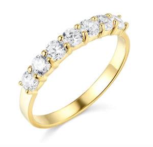 1.05 Ct Created Diamond 14k Yellow Gold 7-Stone Anniversary Wedding Band Ring