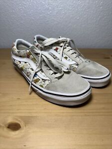 Vans Peanuts Snoopy White Cream Suede Old Skool Skater Shoes Size M 5.5 & W 7