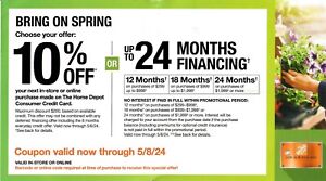 Home Depot 10% Off or 24 mo. Financing In-Store or Online Exp. 5/8/24