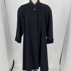 Leslie Fay WOMENS Petites Wool Black Button Close Long Trench Coat SIZE SMALL