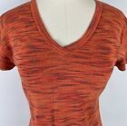 Vintage 90s Space Dye Ribbed Tee M Stretch Knit V-neck Orange Rainbow Speckled