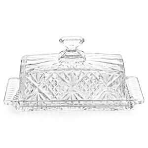 Dublin Crystal Glass Butter Dish w/ Lid Vintage Covered Butter Keeper Clear 8x4