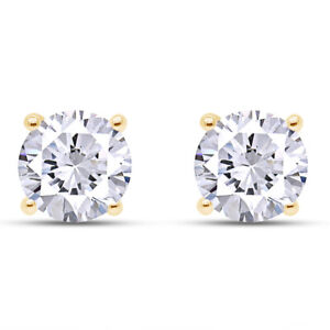 1 Ct Round Cut Simulated Diamond Stud Earrings 14K Yellow Gold For Men & Women