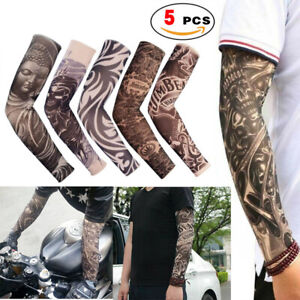 5 pcs Men's Long Fingerless Gloves Anti-Slip Sun Protection Tattoo Arm Sleeves