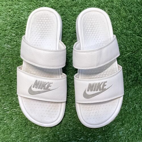 Nike Womens Benassi Duo Ultra Slide Sandals White Silver size 10