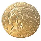 AU 1909 D GOLD UNITED STATES $5 DOLLAR INDIAN HEAD HALF EAGLE COIN LOW SURVIVAL