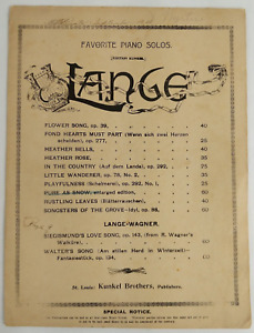 Rare Antique Sheet Music: Favorite Piano Solos Lange Kunkel Brothers, 1884
