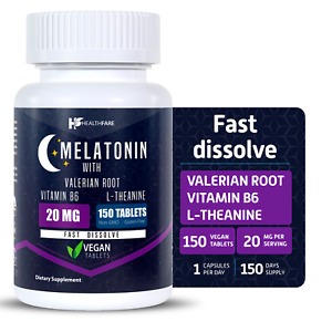 Healthfare Melatonin 20mg 150 Tabs With L-Theanine, Valerian Root & Vitamin B6