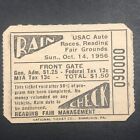 Reading Fairgrounds USAC Auto Racing Rain Check Ticket Stub 10/14 1956 - Scarce