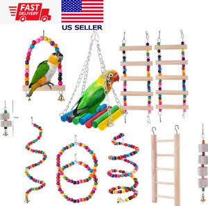 2-6pcs Bird Ladder Swing Toys Play Set Fun Colorful Hanging Bells for Bird Cages