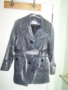 Hilary Radley Trench Coat Jacket Silver Shimmer M