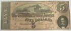 1864 $5 Five Dollar CSA Confederate States America Richmond Civil War Note
