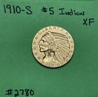 New Listing1910-S $5 Indian Head Gold Half Eagle XF Extra Fine