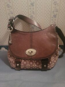 Fossil Long Live Vintage Maddox Leather Tapestry Satchel Messenger Bag Purse