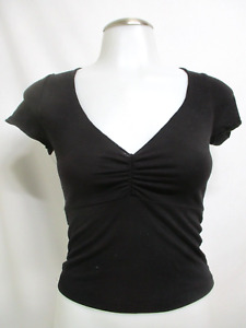 BRANDY MELVILLE black stretch gathered front crop top short sleeve shirt OS