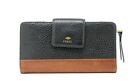 FOSSIL Black Brown Pebbled Genuine Leather Bifold Long Wallet SL7005
