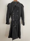 Vintage HUGO BOSS Trench Coat Black Pohland Lined Heavy Overcoat Iconic 90s Sz L