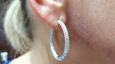 White Cubic Zircon Inside-out Hoop Earrings 925 Sterling Silver Classic Jewelry