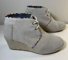 Toms Shoes Wedge Heel Booties Womens Size 9.5 Beige Lace Up  Round Toe