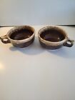 2 Vintage Hull Pottery USA Brown Drip Soup Chili Bowls With Handle Oven Proof 5