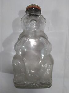 Vintage Snow Crest Beverages Glass Bear Bank Bottle Salem Mass 7” With Cap