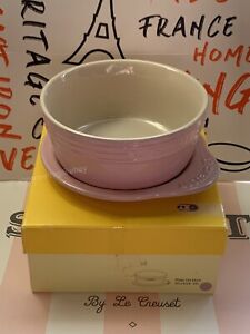 AUTHENTIC LE CREUSET CHIFFON PINK PLATE ON DISH CEREAL BOWL? SET OF2 RARE NIB