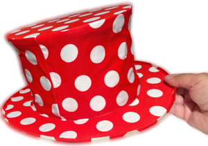Adult RED WHITE POLKA DOT COLLAPSIBLE TOP HAT Folding Magic Clown Spring Pop Up