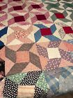 New ListingOMG! Antique Handmade Hand Quilted Feed Sack Contrary Husband Quilt 76x83 #304