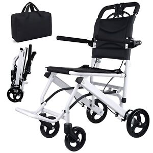 Transport Wheelchair Lightweight Foldable, with Hand Brake,Carry Bag - Trolleys