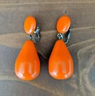 Vintage Orange Bakelite Teardrop Dangle Earrings Clip-on Chunky Heavy Tested
