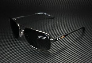 BURBERRY BE3074 100387 Black Rectangle Men's Metal 63 mm Sunglasses