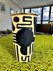 Starbucks 2015 Ceramic Travel Tumbler 12 oz Blue Geometric Modern Art Gold Rim