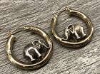 925 Sterling Silver Elephant 14K Yellow Gold Hoop Earrings 7/8