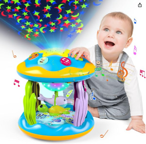 Baby Toys 6 to 12 Months, 4 in 1 Musical Rotating Projector, Tummy Time Light Up