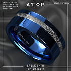 8mm ATOP Blue Tungsten Ring 925 Silver Inlay for Mens Comfort-fit Wedding Band
