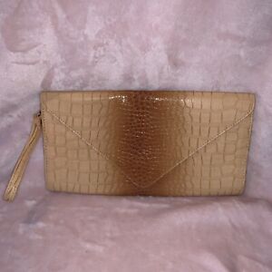 Giannini Women’s  Clutch Purse Crocodile Faux Patent Leather Bag Brown Fuchsia