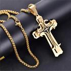Cross Pendant Necklace Stainless Steel Crucifix Cuban Gold Black Men Unisex New