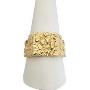 Solid 18K Yellow Gold Large Diamond Cut Mens Nugget Ring, Size 5 - 15