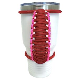 30/40oz Stretchable Paracord Tumbler Handle, Red White Pink, Fits Epoxy Cups