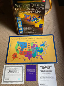 100% Complete First State Quarters US Collectors Map 1999-2008 with Coins & Box