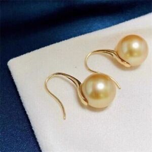 Gorgeous Pair Of 9-8mm South Sea Golden Pearl Earrings