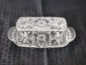 Vintage Anchor Hocking Star of David Covered Butter Dish Clear Pressed Glass