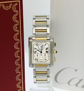 Cartier Tank Francaise Chronoflex 2303 28mm x 36mm 18k Gold Steel Quartz Watch