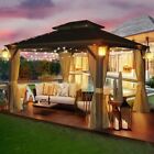 10'x12' Permanent Hardtop Gazebo Aluminum Pavilion Pergola Canopy for Patio Lawn