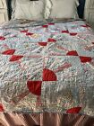 Vintage Feedsack Quilt Double Sided Grandmothers Fan Crazy Quilt Handmade Cutter