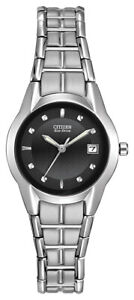 Citizen Eco-Drive Women's Date Crystal Accents Black Dial Watch 25mm EW1410-50E