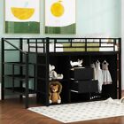 Full Size Metal Loft Bed with 2Drawers, Storage Staircase and Wardrobe For Kids