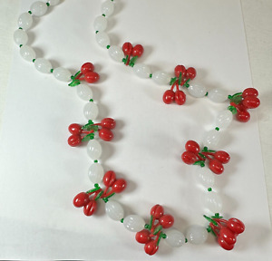 Vintage Necklace Plastic Cherry Bead Whimsical Lightweight 26 Inches Fruit