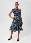 Hobbs TIA Short Sleeve EMBROIDERED FLORAL Prom DRESS NAVY Blue UK 8 RRP £199